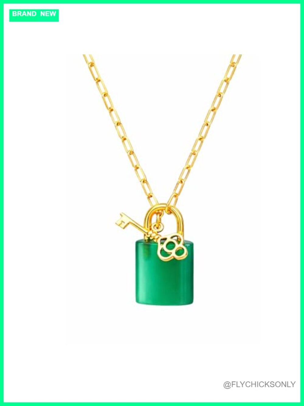 14K Gold Plated Paperclip Chain Toggle Clasp Padlock Key Necklace